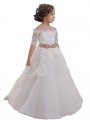 Ball Gown Off-the-Shoulder Short Sleeves Sash/Ribbon/Belt Tulle Flower Girl Dresses