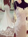 Trumpet/Mermaid Applique Satin Spaghetti Straps Sleeveless Court Train Wedding Dresses