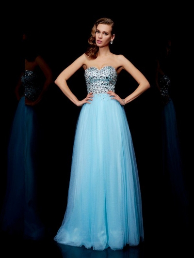 Ball Gown Sweetheart Sleeveless Beading Long Tulle Dresses [40113]