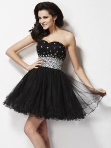 A-Line/Princess Sweetheart Sleeveless Beading Sequin Short Elastic Woven Satin Homecoming Dresses