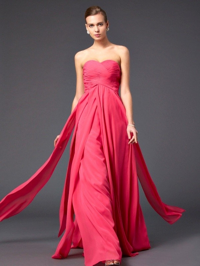 Sheath/Column Sweetheart Sleeveless Ruffles Long Chiffon Dresses [40188]