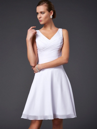 A-Line/Princess V-neck Sleeveless Pleats Short Chiffon Bridesmaid Dresses [40240]