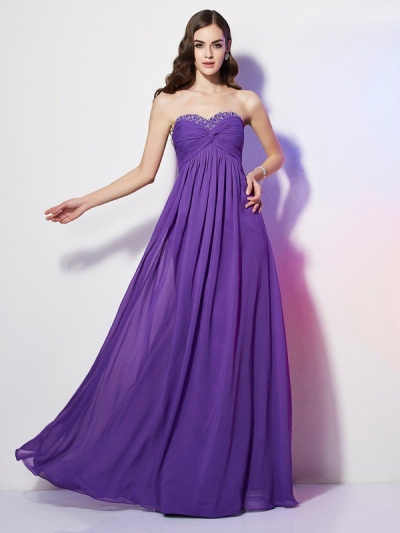 A-Line/Princess Sweetheart Sleeveless Beading Long Chiffon Dresses