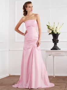 Trumpet/Mermaid Strapless Sleeveless Beading Long Taffeta Dresses