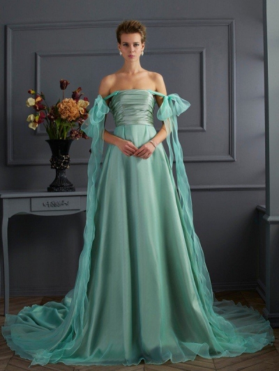 A-Line/Princess Off the Shoulder Sleeveless Long Taffeta Dresses