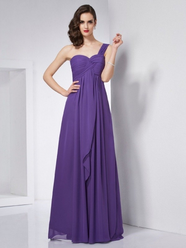 A-Line/Princess One-Shoulder Sleeveless Pleats Long Chiffon Dresses