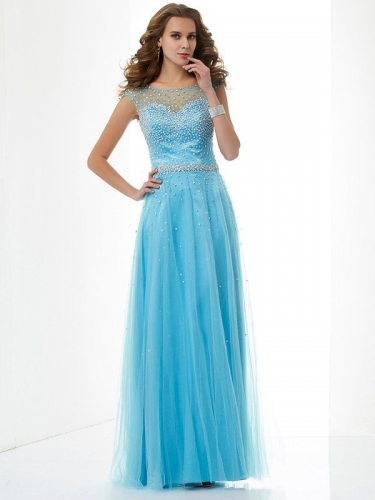 Sheath/Column High Neck Sleeveless Beading Long Net Dresses