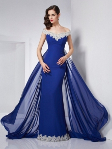 Trumpet/Mermaid Off the Shoulder Sleeveless Applique Long Chiffon Dresses