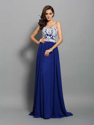 A-Line/Princess Sweetheart Applique Sleeveless Long Chiffon Dresses [50066]