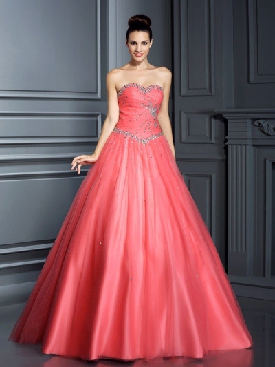 Ball Gown Sweetheart Beading Sleeveless Long Net Quinceanera Dresses [50104]