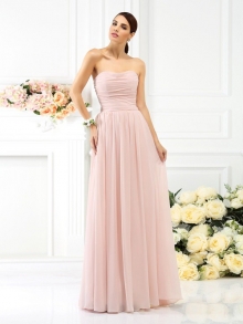 A-Line/Princess Strapless Pleats Sleeveless Long Chiffon Bridesmaid Dresses