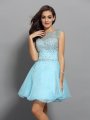 A-Line/Princess Scoop Beading Sleeveless Short Organza Cocktail Dresses