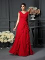 A-Line/Princess V-neck Hand-Made Flower Sleeveless Long Chiffon Mother of the Bride Dresses