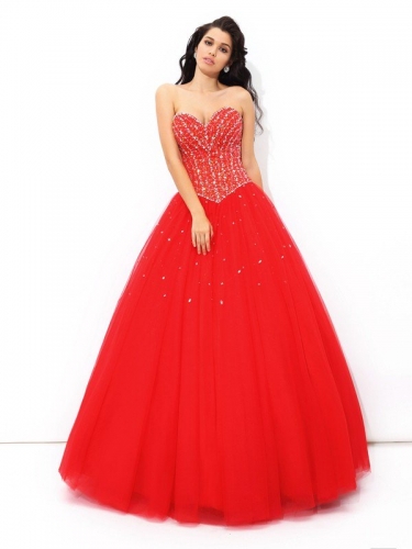 Ball Gown Sweetheart Beading Sleeveless Long Net Quinceanera Dresses