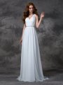 A-line/Princess V-neck Beading Sleeveless Long Chiffon Dresses