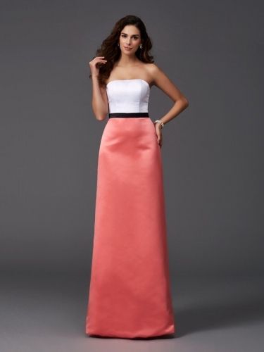 A-Line/Princess Strapless Sleeveless Long Satin Bridesmaid Dresses