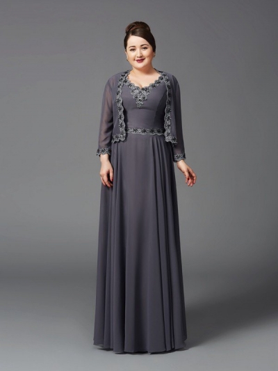 A-Line/Princess Straps Lace Sleeveless Long Chiffon Mother of the Bride Dresses [60468]