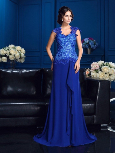 A-Line/Princess V-neck Applique Sleeveless Long Chiffon Mother of the Bride Dresses [60544]