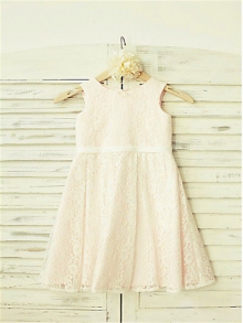 A-line/Princess Jewel Sleeveless Floor-Length Lace Flower Girl Dresses