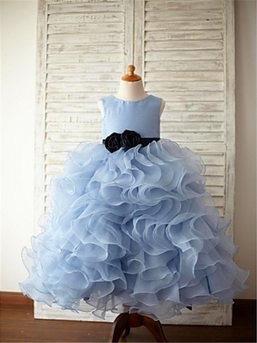 Ball Gown Sleeveless Scoop Ruffles Floor-Length Organza Flower Girl Dresses