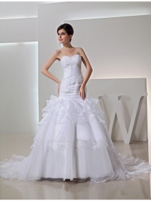 Trumpet/Mermaid Beading Sweetheart Long Organza Wedding Dresses