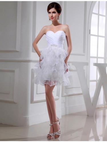 A-Line/Princess Beading Sweetheart Sleeveless Short Satin Organza Cocktail Dresses