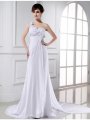 A-Line/Princess One-shoulder Beading Hand-made Flower Sleeveless Chiffon Wedding Dresses