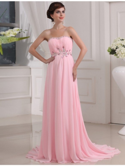 A-Line/Princess Beading Sleeveless Strapless Long Chiffon Dresses [N13ZAYS5630]