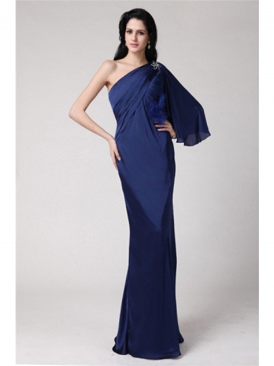 Trumpet/Mermaid One-Shoulder Long Feather Chiffon Damask Dresses [N13ZYDRESS231]