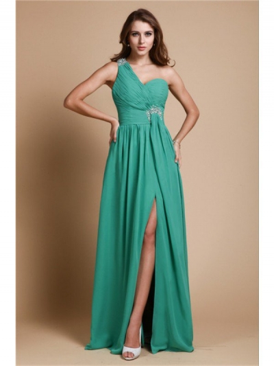 A-Line/Princess One Shoulder Sleeveless Beading Long Chiffon Dresses [N13ZYDRESS5]