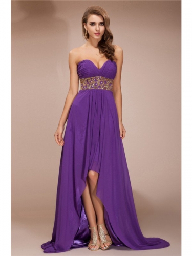 A-Line/Princess Sweetheart Sleeveless Beading High Low Chiffon Dresses