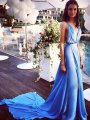 A-Line/Princess Sleeveless Spaghetti Straps Chiffon Pleats Court Train Dresses