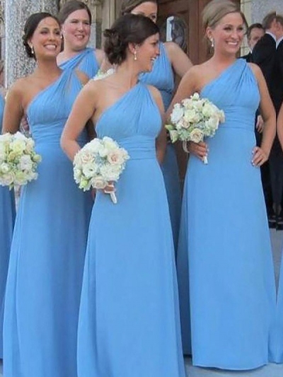 Sheath/Column One-Shoulder Chiffon Sleeveless Floor-Length Bridesmaid Dresses [PON1506EV1064]