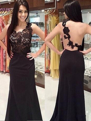 Sheath/Column Scoop Sleeveless Lace Floor-Length Chiffon Dresses