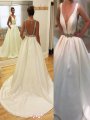 A-Line/Princess Court Train Satin V-neck Sleeveless Wedding Dresses