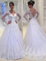 A-Line/Princess Applique V-neck Court Train Tulle Long Sleeves Wedding Dresses