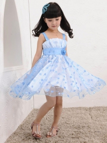 A-line/Princess Straps Sleeveless Hand-made Flower Short Tulle Flower Girl Dresses