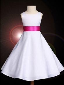 A-line/Princess Scoop Bowknot Sleeveless Long Satin Flower Girl Dresses