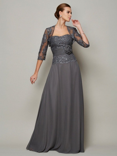 A-Line/Princess Sleeveless Applique Sweetheart Long Chiffon Mother of the Bride Dresses