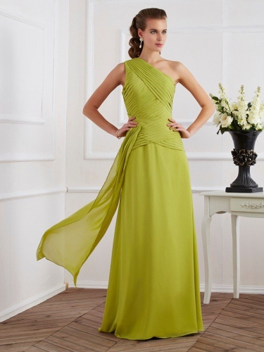 A-Line/Princess One-Shoulder Sleeveless Pleats Long Chiffon Dresses