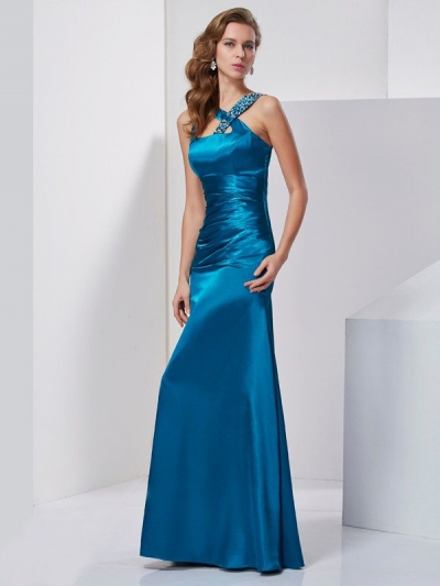 Sheath/Column Straps Sleeveless Beading Long Silk like Satin Dresses