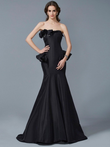 Trumpet/Mermaid Strapless Sleeveless Ruffles Long Taffeta Dresses