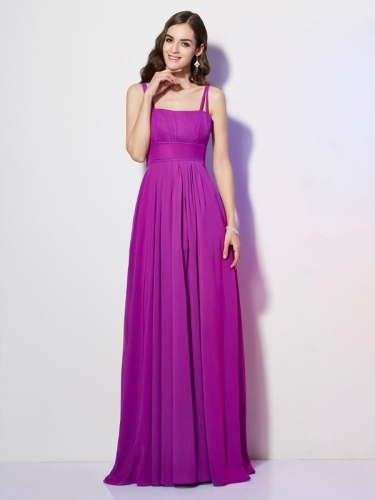 Sheath/Column Spaghetti Straps Sleeveless Pleats Long Chiffon Bridesmaid Dresses