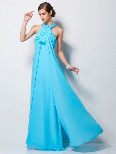 Sheath/Column Halter Sleeveless Beading Long Chiffon Dresses