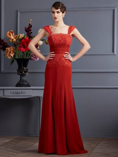 Sheath/Column Straps Sleeveless Lace Long Chiffon Dresses [40797]