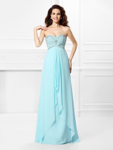 A-Line/Princess Sweetheart Beading Sleeveless Long Chiffon Dresses