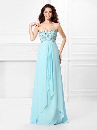 A-Line/Princess Sweetheart Beading Sleeveless Long Chiffon Dresses [50038]