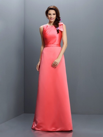 Sheath/Column Bateau Sleeveless Long Satin Bridesmaid Dresses [50409]