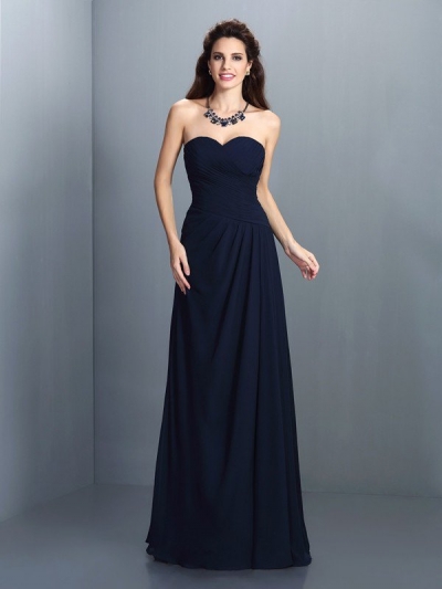 A-Line/Princess Sweetheart Pleats Sleeveless Long Chiffon Bridesmaid Dresses