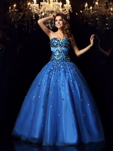 Ball Gown Sweetheart Beading Sleeveless Long Satin Quinceanera Dresses